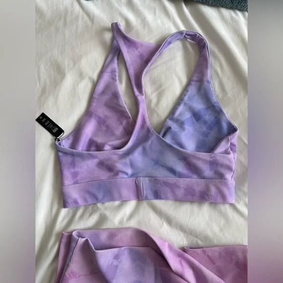 Beach Riot Lavender Tie-Dye Sports Bra & Bike Shorts Set - Picture 2 of 5
